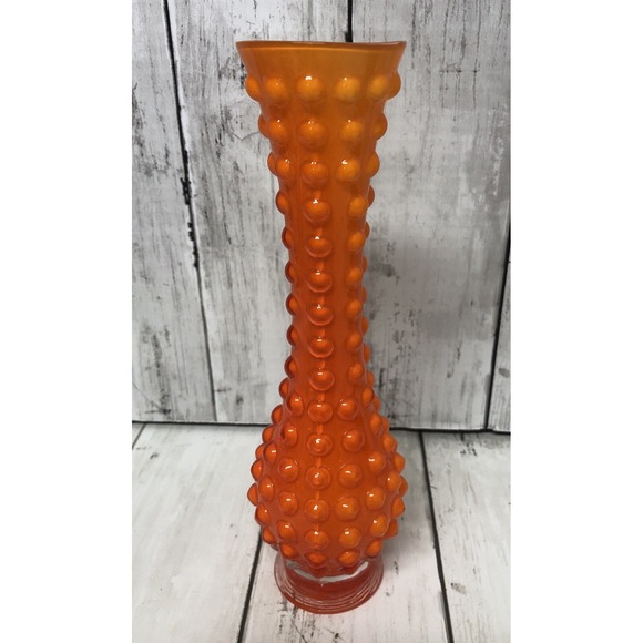 Lefton Vintage Amberina Ombre Fire Hobnail Bud Vase Mid Century Atomic Art Glass